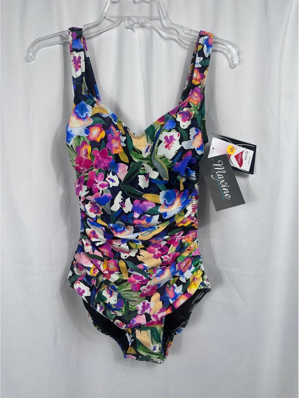 Maxine of Hollywood Floral Fiesta Shirred One Piece Swimsuit Size 10